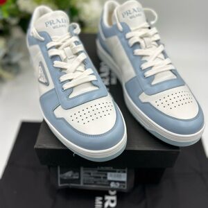 Men's Prada downtown white/blue leather sneakers size 12 fits 13 US made Italy